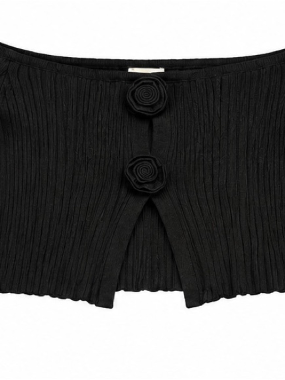 Gianni Bini Black Ribbed High-Waist Shorts with Rosette Buttons